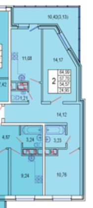 2-к квартира 64,99кв.м