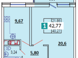 Продается 1-к квартира 42,77 кв.м